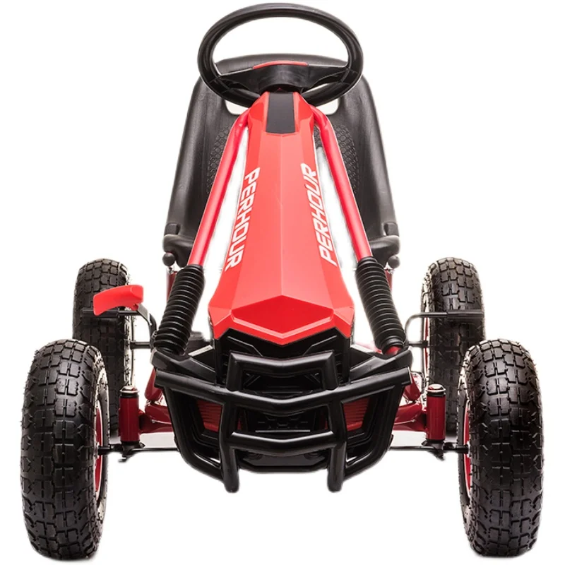 4-Wheeled Pedal Powered Go Cart With Steering Wheel & Adjustable Seat, Outdoor Off-Road Ride On Car For 3-9 Ages Boys Girls