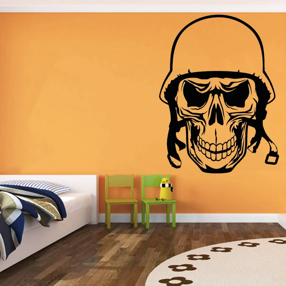 Soldier Skull Bone Head Helmet Warrior Wall Stickers For Living Room Vinyl Wall Decal Decor Kitchen Nodic Home Decoration W735