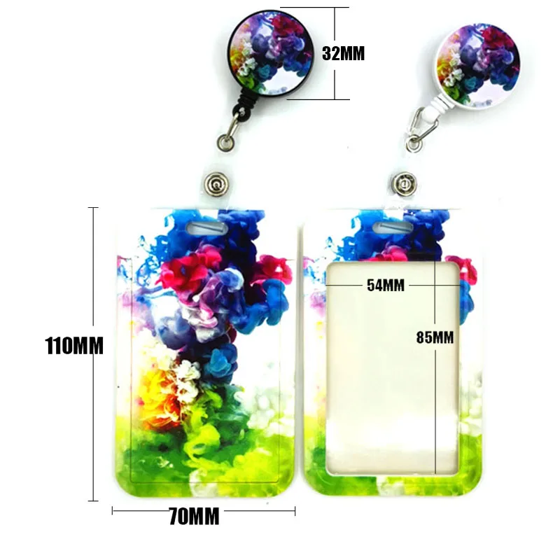 Colorful Smoke Cute Card Cover Clip Lanyard Retractable Student Nurse Badge Reel Clip Cartoon ID Card Badge Holder accessories