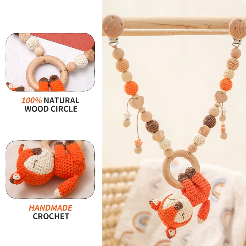 Baby New Animals Stroller Chain Wooden Pram Clip Pacifier Clip Chain Crochet Animal Teething Bracelet Mobile Stroller Toys