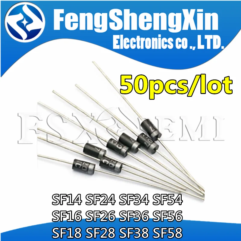 50pcs SF14 SF24 SF34 SF54 SF16 SF26 SF36 SF56 SF18 SF28 SF38 SF58 DIP super fast recovery diode 400/600V 1A2A3A5A