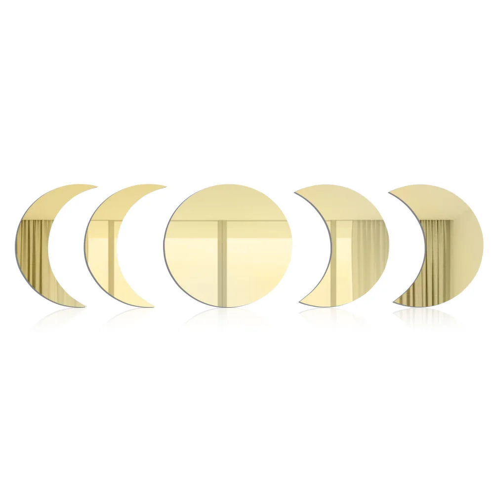 

Acrylic Moon Phase Mirror Wall Decoration Mural 5 PCS 5Pcs Full-face Adhesive Set Of 5 Five Pieces Gold Interior Design