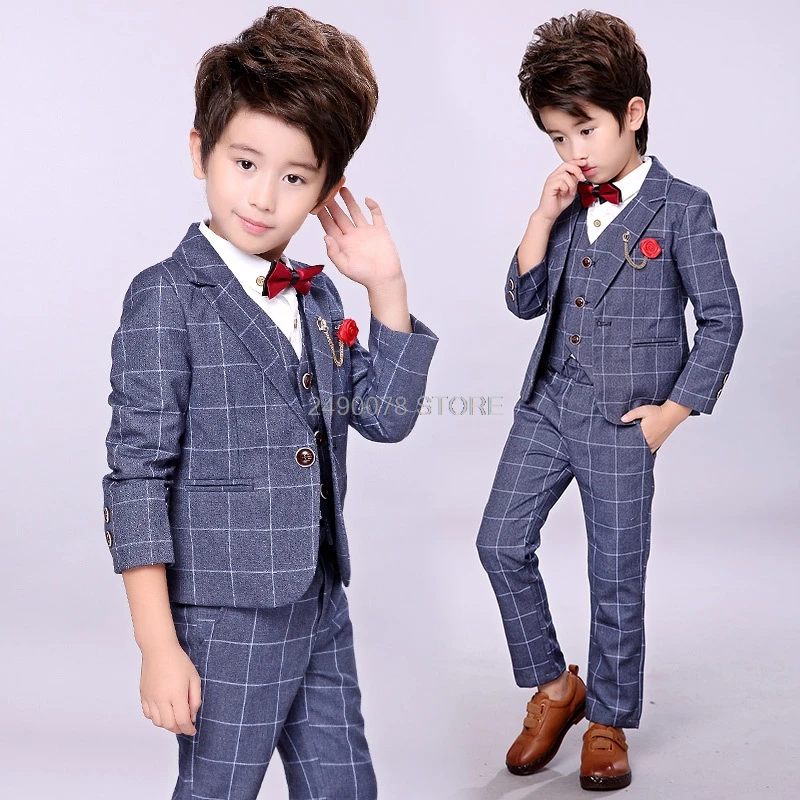 

Vest + Blazer+ Pants +Tie 4pcs Flower Boys Formal Wedding Suit Gentleman Kids Tuxedo Dress Children Party Costume Clothing 2-12T