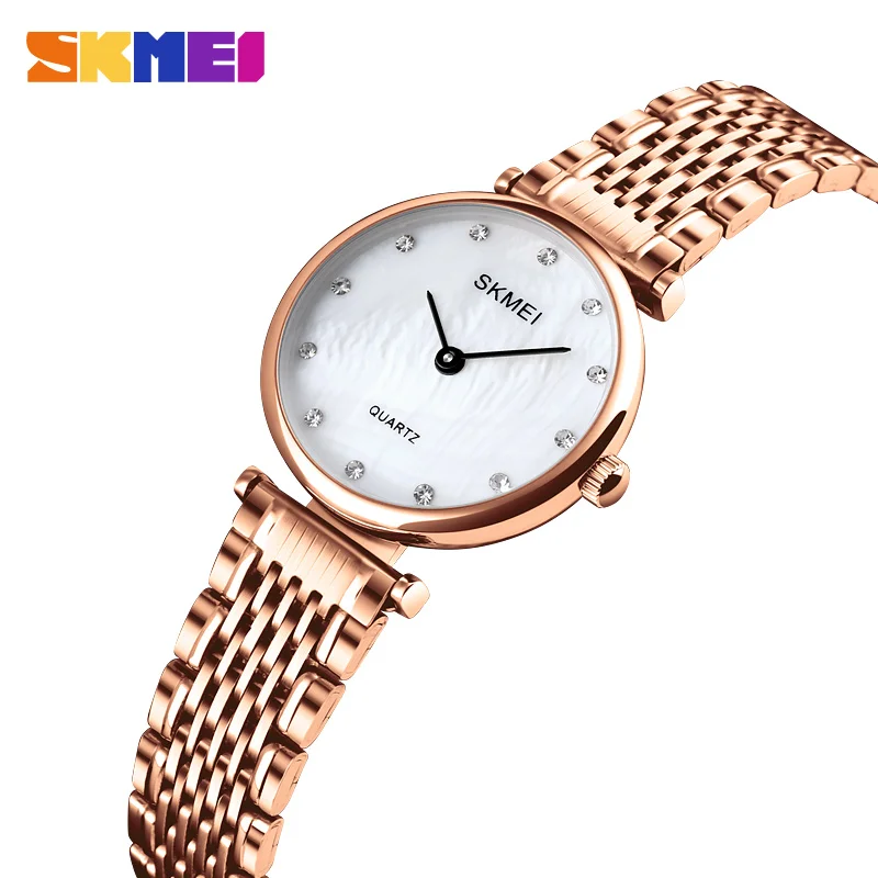 SKMEI Fashion Quartz Watches Women Simple Stainless Steel Strap Diamond Ladies Bracelet Watch Female Clock reloj hombre Q026