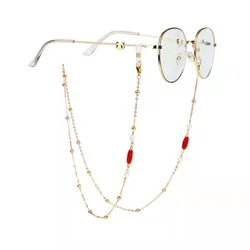 Eyeglass Chain Color Crystal Bar Charm Pearl Beaded Chain Eyewear Holder Strap Sunglass Retainer Women Necklace Layered Bracelet