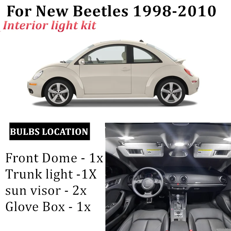 5x Car Canbus LED Interior Reading Map Light Kit For 1998-2010 VW new bettles Dome Trunk car interior glove box Lamp