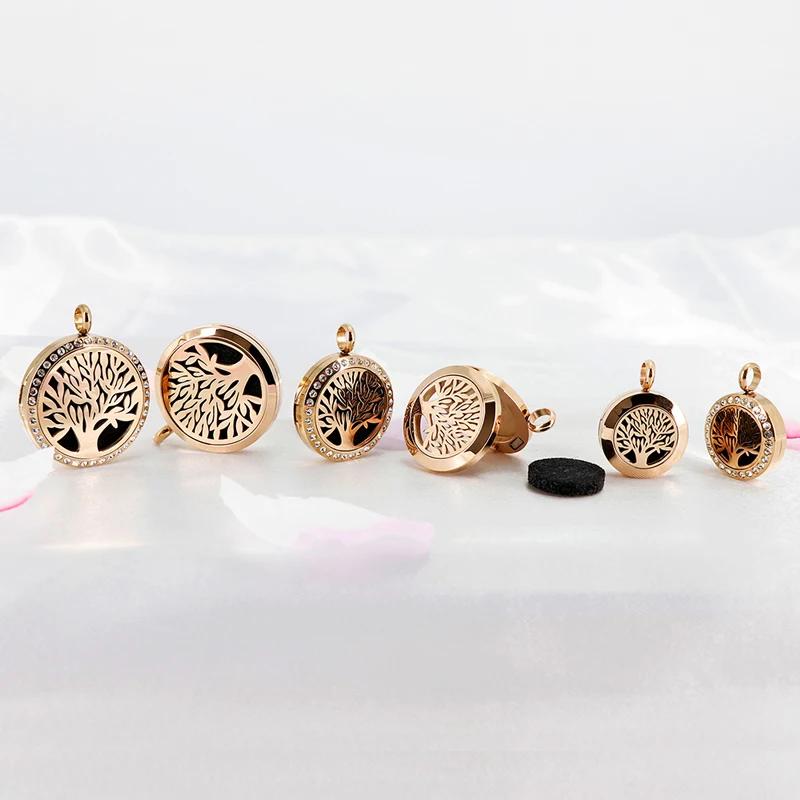 With Free Stee Chain Tree of Life Aromatherapy Essential Oils Stainless Steel Perfume Diffuser Locket Necklace