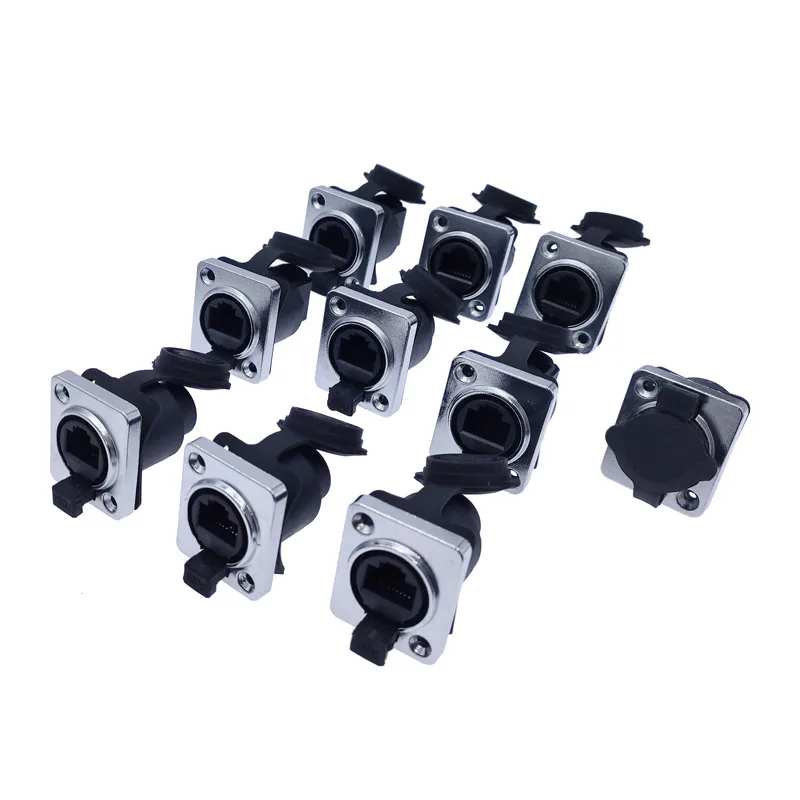 10 piece RJ45 Waterproof IP65 Network Connector with Rubber cover 8p8c D type Panel Mount Socket RJ45 Ethernet Connector