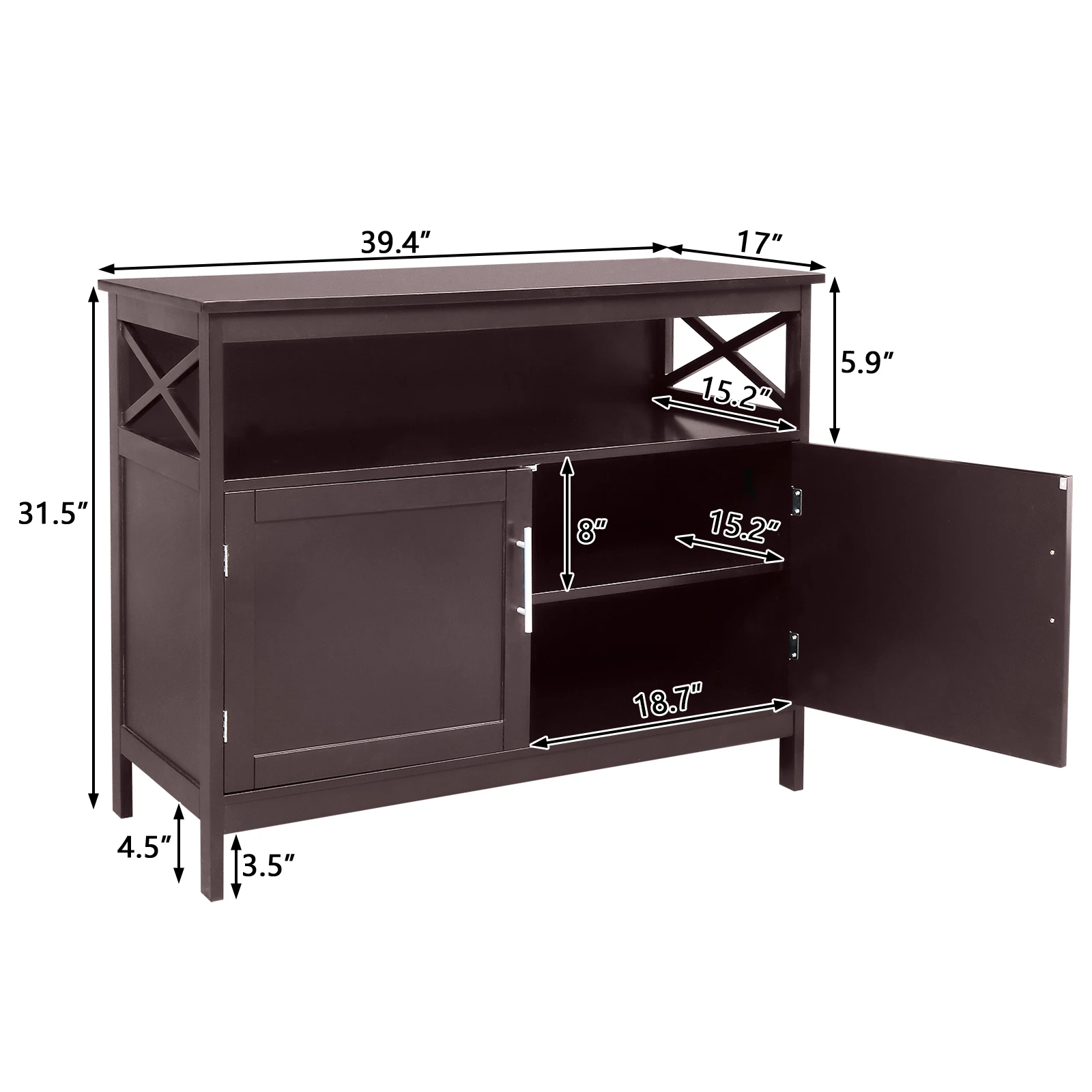 100x43x85CM Disassembly Double Door Inner Compartment MDF Sideboard Brown/Black/Gray[US-Stock]