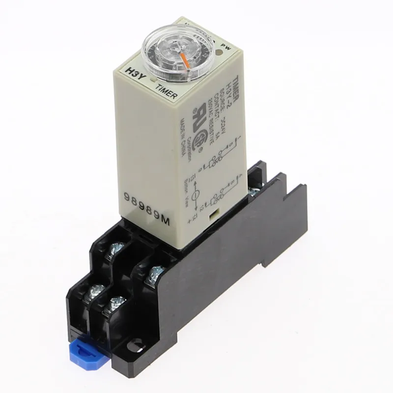 Power-on Delay Rotary Knob DPDT 5S/10S/30S/60S/3M/5M/10M/30M Timer Timing Time Relay AC 110V 220V 380V H3Y-2 With Base Socket