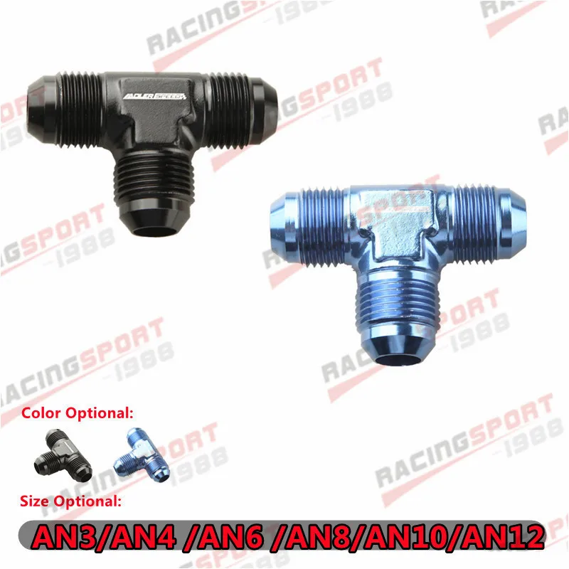 

AN3/AN4/AN6/AN8/AN10/AN12 Tee T-Piece Adapter Male Flare Union Fitting Adaptor Aluminum Blue/Black