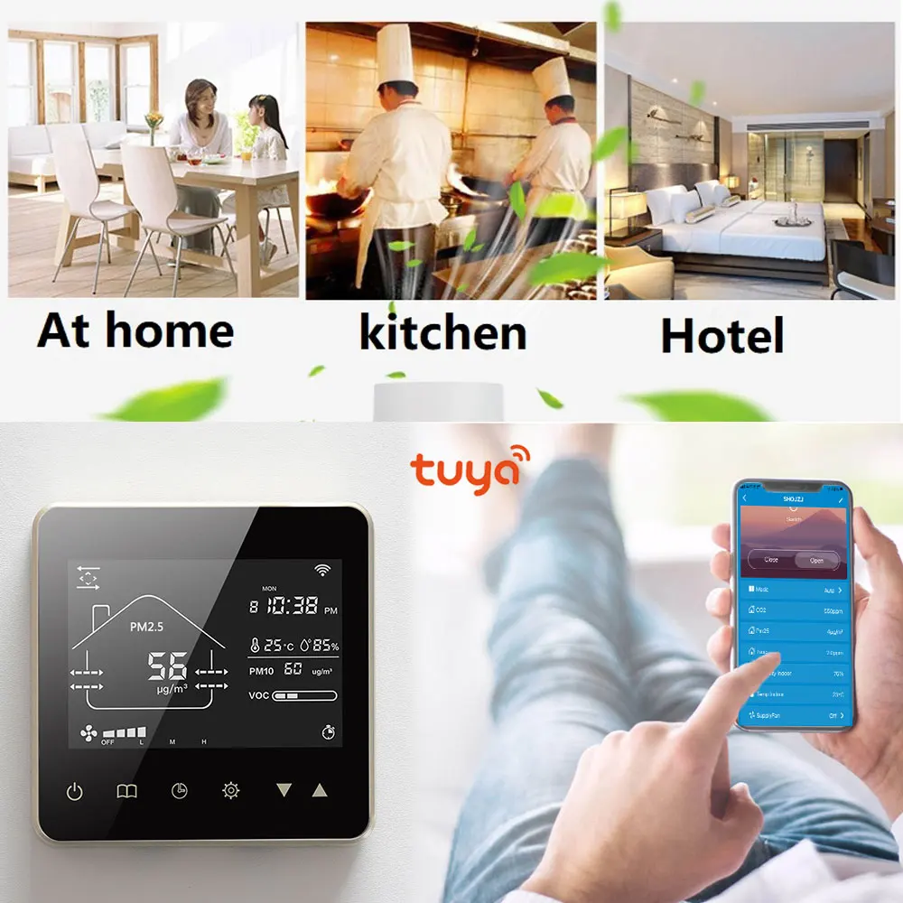 

Tuya Smart WIFI Remote Control with CO2 PM2.5 VOC RS485 Intelligence Sensor for HVAC Ventilation Systems Air Valve Controller