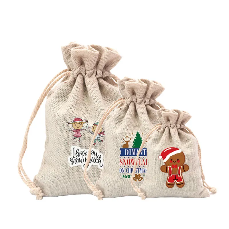 10pcs Cotton Linen Drawstring Bags Jewelry Organizer Christmas Gift Packing Bag Wedding Favor Candy Pouches 10x14cm Custom logo