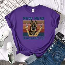 Funny Pew Pew Madafakas Cool Dog Print Female T Shirts Retro Casual T-shirt Cartoon Branded Clothes Hip Hop Summer Women Tshirt