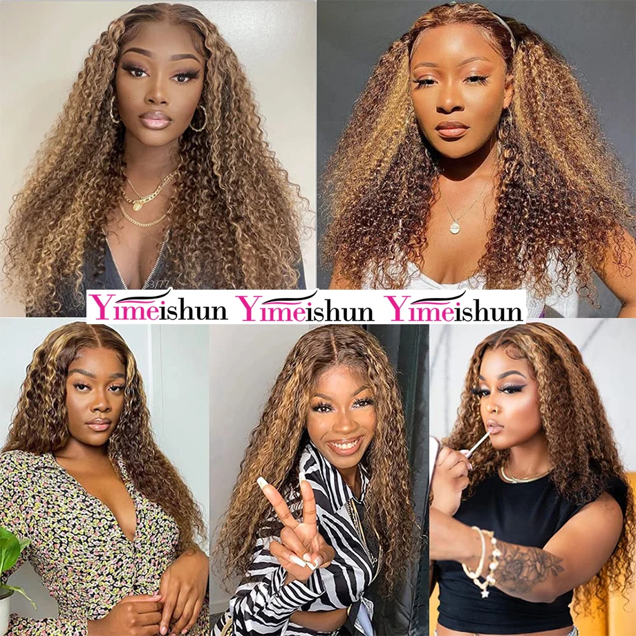 Highlight Deep Wave Bundles With Closure Brazilian Ombre Hair Extensions Human Hair 3 4 Bundles With Closure Remy Hair Yimeishun