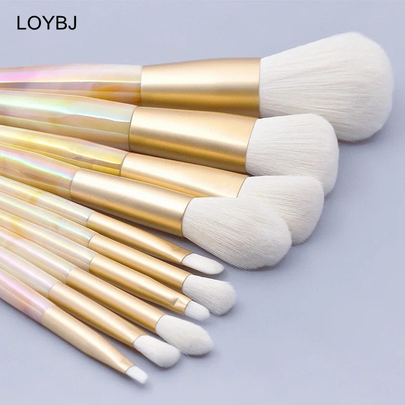 LOYBJ 10Pcs Jade Makeup Brushes Set Powder Foundation Blush Contour Brush Concealer Eyeshadow Eyebrow Lip Detail Make Up Brush