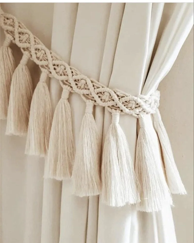 Handmade Macrame Curtain Tiebacks Cotton Weave Curtains Tieback Straps Tassels Hanging Ball Home Decoration Curtain Accessories