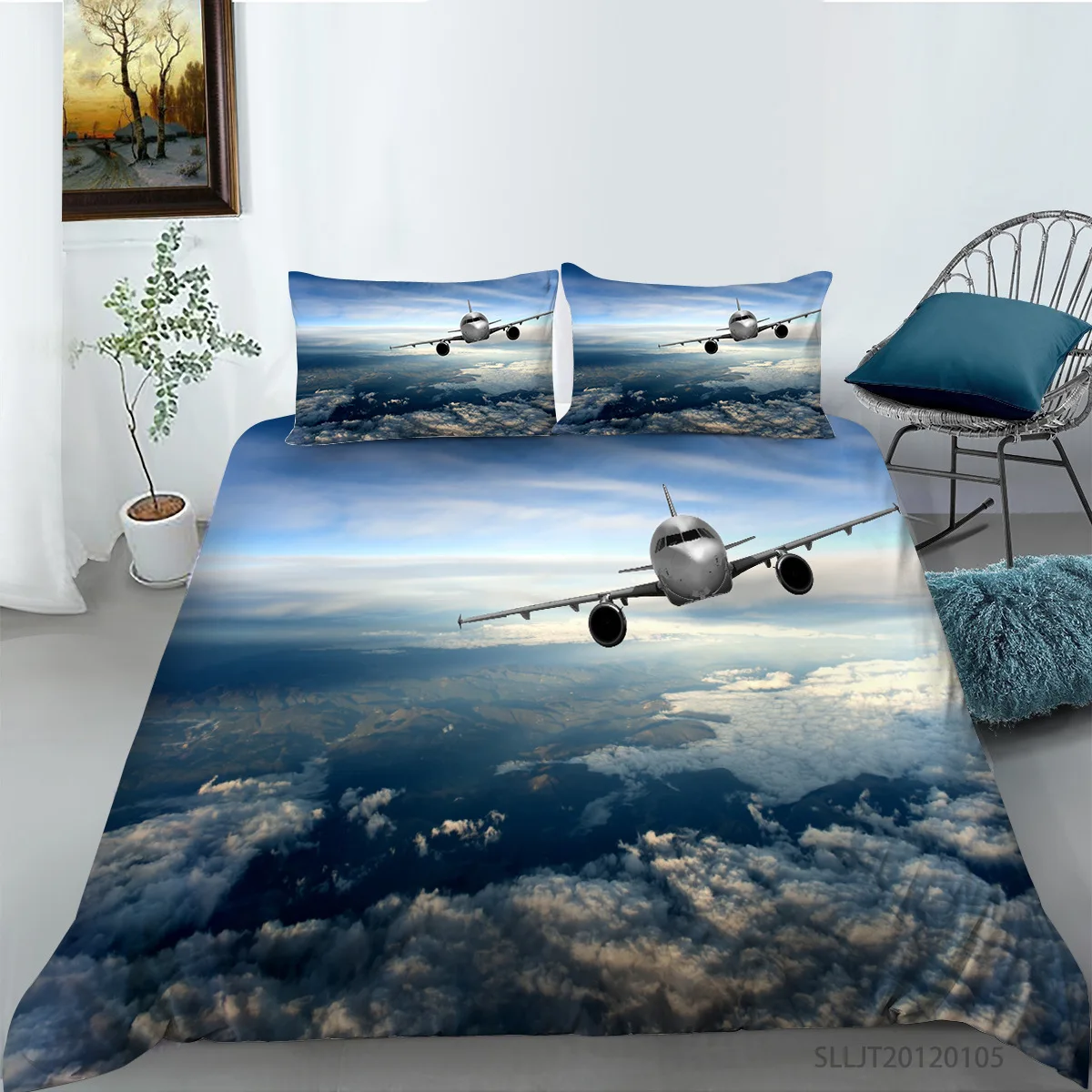 

Airplane Bedding Set 3D Aircraft Printed Comforter Cover&Pillowcase Queen King Single Duvet Cover Set Home Bedroom Textile Decor