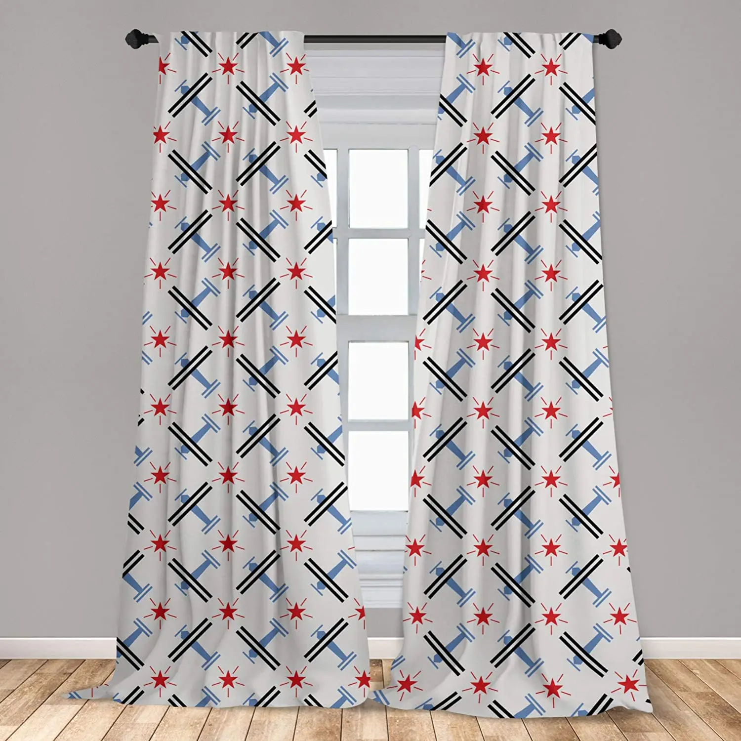 

Vintage Airplane Curtains Geometric Airplane Concept with Stripes Star Patterned Background Window Drapes for Living Room Bedroo