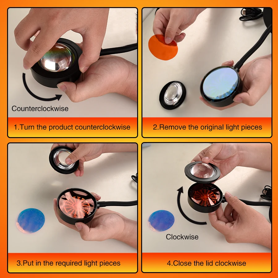 USB LED Sunset Arco-íris Lâmpada Bar Atmosfera Fotografia Fundo Projetor Humor Luz Sala Decoração Quarto Night Light