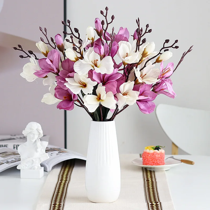 Magnolia Artificial Silk Simulation Flower Bouquet, 5 Forks 20 Heads Christmas Home Decoration Fake Photography Props Wedding