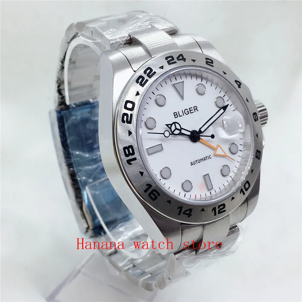 ساعة بليجر ستانلس ستيل للرجال ، حركة أوتوماتيكية ، كريستال ياقوتي ، إبزيم قابل للطي ، GMT NH34A ، DG3804 ، 40*43