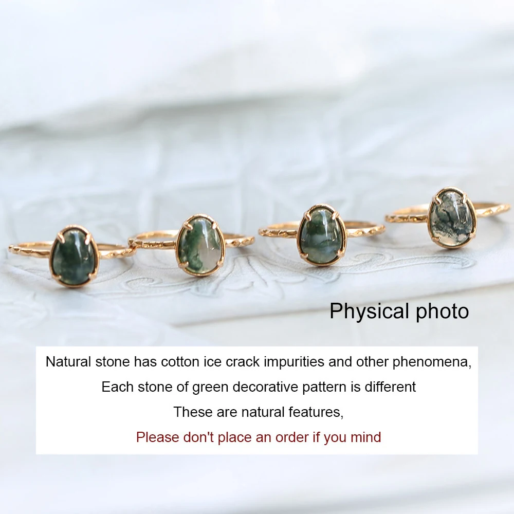 LAMOON Natural Green Moss Agate Ring For Women Vintage Gemstone Rings 925 Sterling Silver Gold Plated Jewelry Accessories RI007