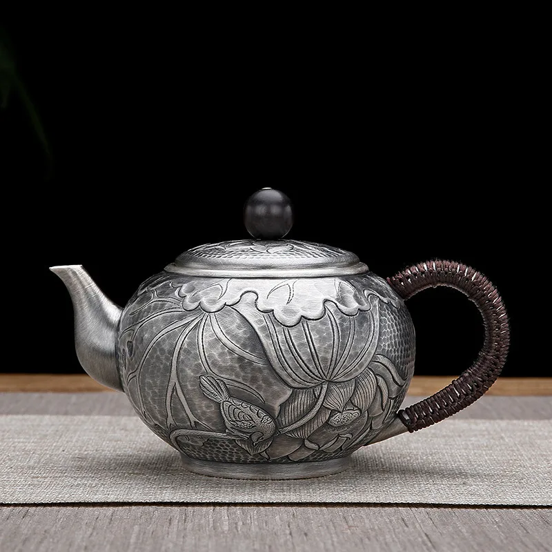 

Large Capacity Silver Teapot Pure Manual Teapot Pure Silver 999 Household 400ml With Filter