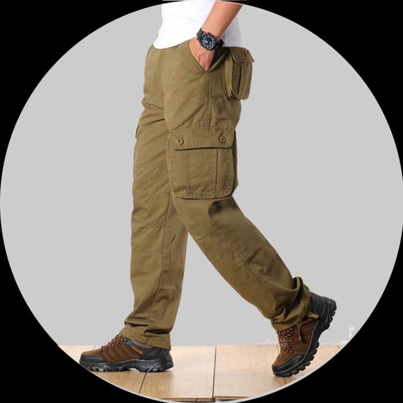 Pantalones Cargo para hombre, pantalón táctico informal con múltiples bolsillos, holgado, recto, largo, talla grande 44, Primavera