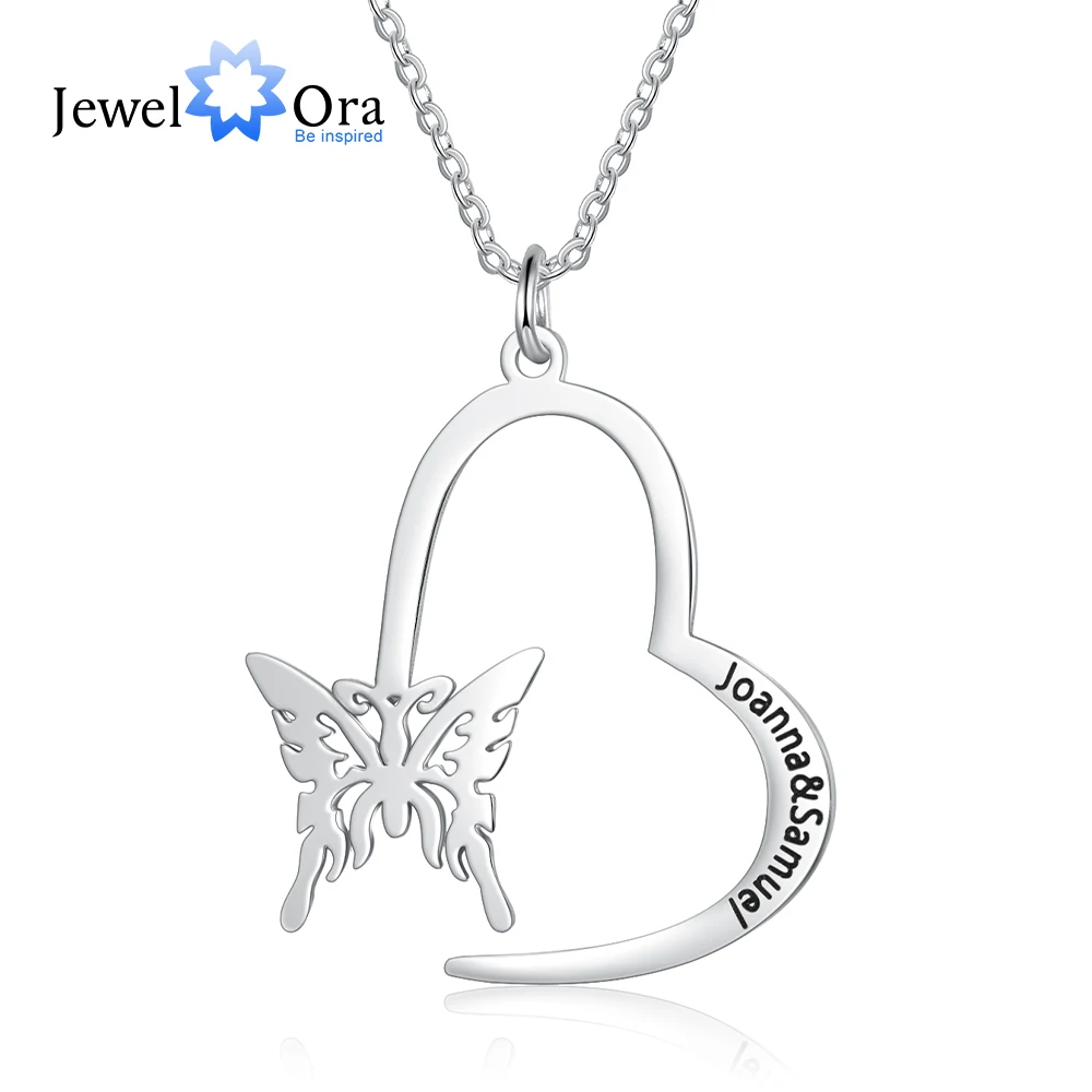 JewelOra Personalized Butterfly Necklace with Name Engraving Women Customize Pendant Necklace Stainless Steel Jewelry