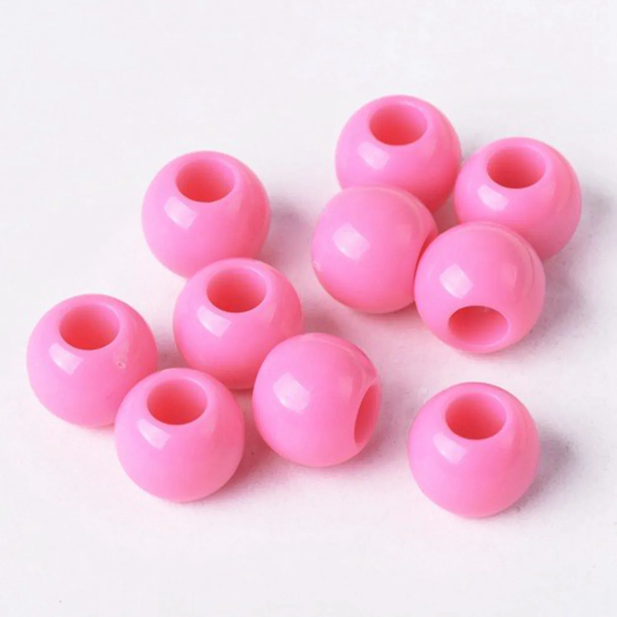 50pcs Round Opaque Acrylic Plastic Loose Big Hole Beads 10mm For Jewelry Making DIY Crafts Findings