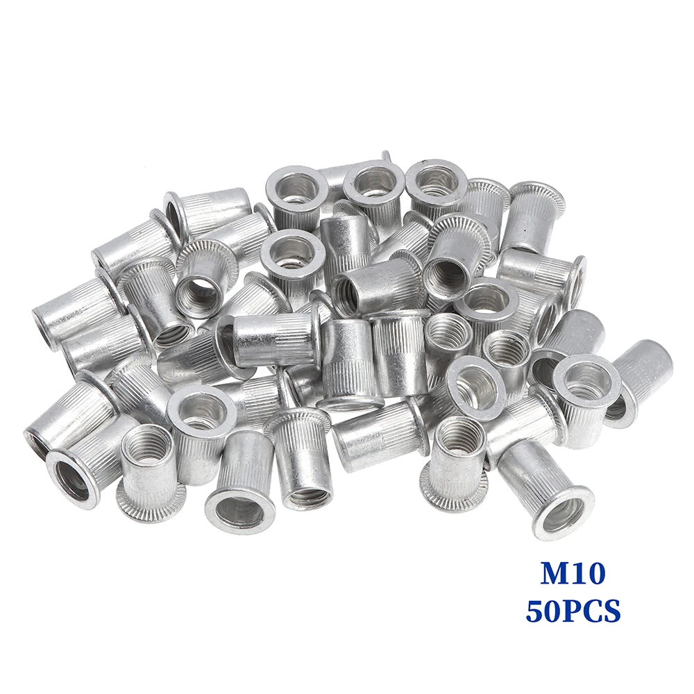 300Pcs M3 M4 M6 M8 M10 Flat Head Rivet Nuts Set Aluminum Alloy Rivet Nuts Nut Insert Riveting Set