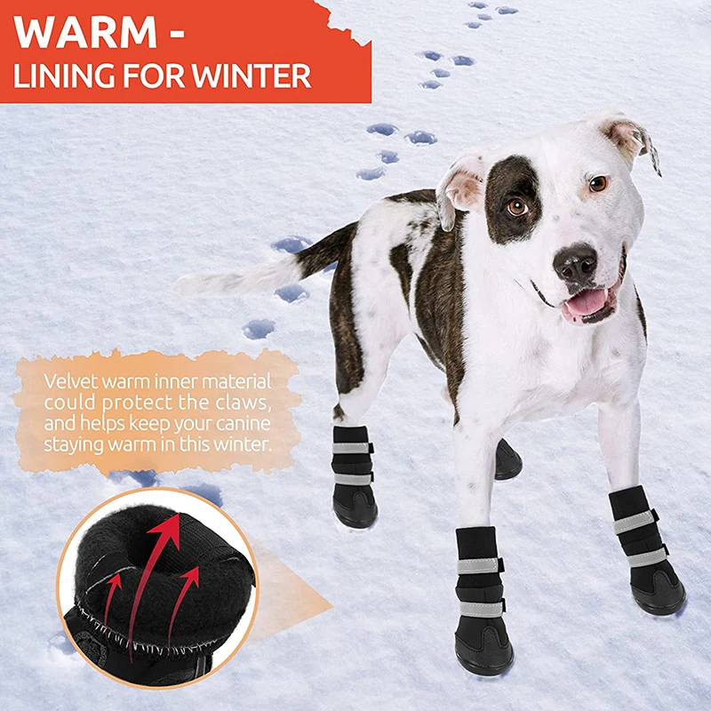 Benepaw Waterproof Dog Boots Winter Reflective Pet Shoes Outdoor Anti-Slip Snow Booties Paw Protector For Medium Large Dogs