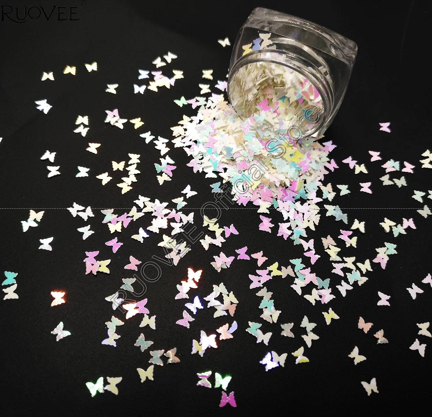 Iridescent Pearl White Colorful Light Nail Glitter Mix 3MM Butterfly Chunky Spangle Shape for Facepaint Makeup Tumbler Craft JAR