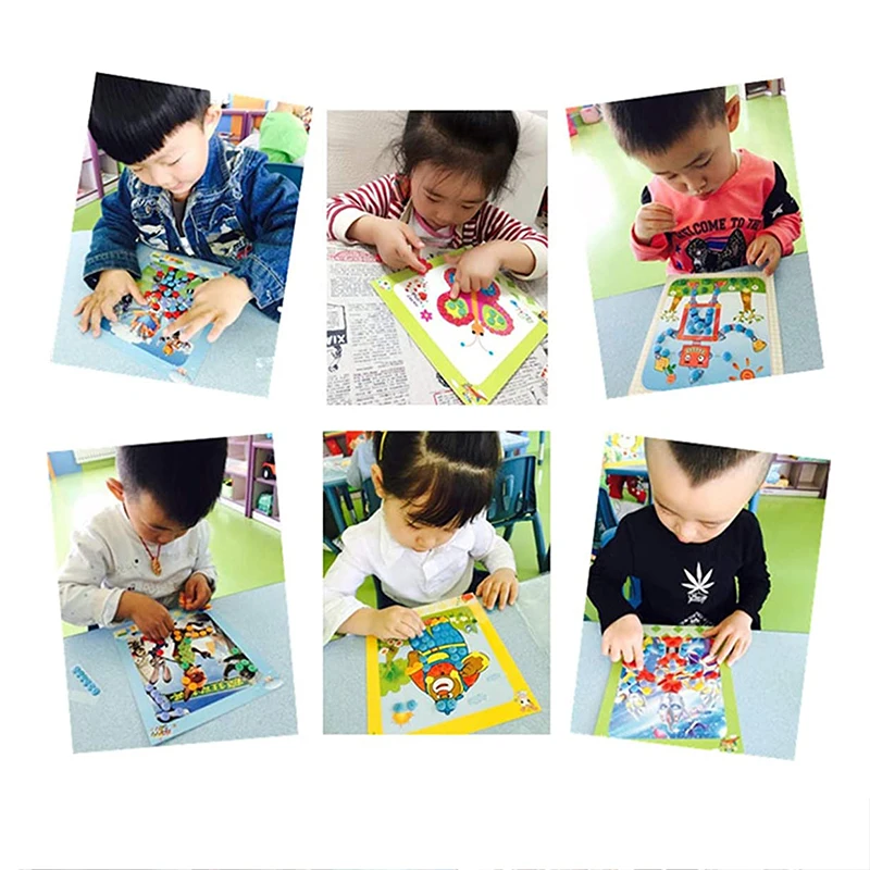 Kids DIY Button Puzzle Stickers Cartoon Drawing Art Crafts For Children Early Educational Learning Rhinestone Painting Toys