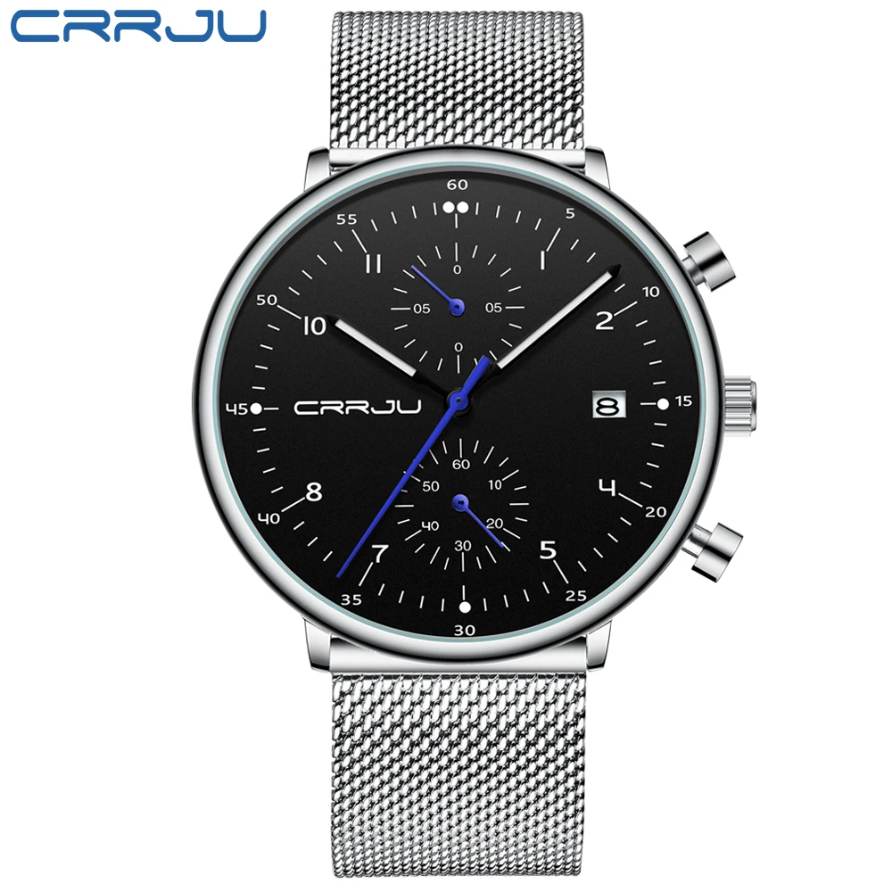 CRRJU Men\'s Watch Top Brand Luxury Men Wristwatch Male Clock Silver Man Watch Chronograph Waterproof Watches Relogio Masculino