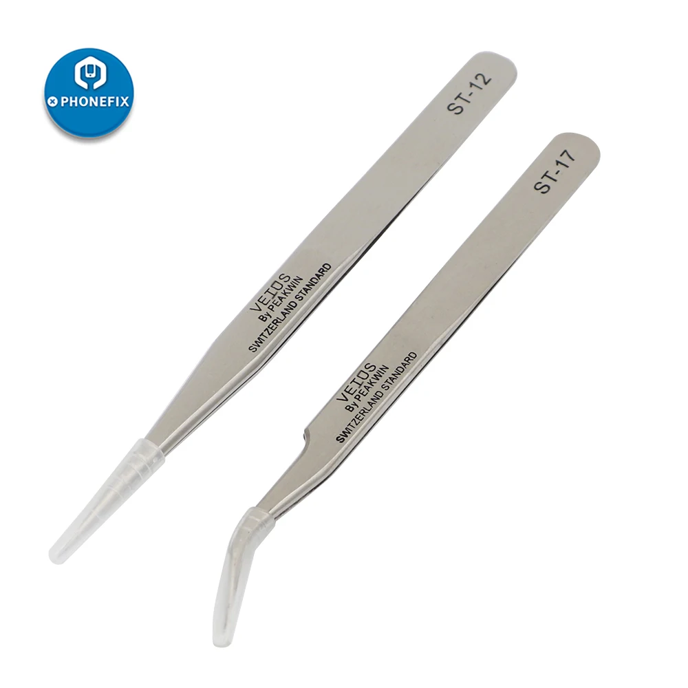 PHONEFIX 8 Kinds Anti-static Straight Curved Tweezers Precision Stainless Tweezers for Phone PCB Jumper Wire Soldering Repair
