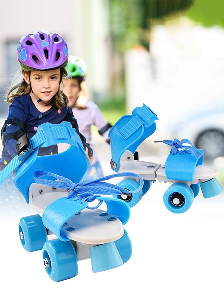 Inline Skates Double Row Roller Skates Adjustable Size Children Roller Skates 4 Wheels Skating Shoes Sliding Skates