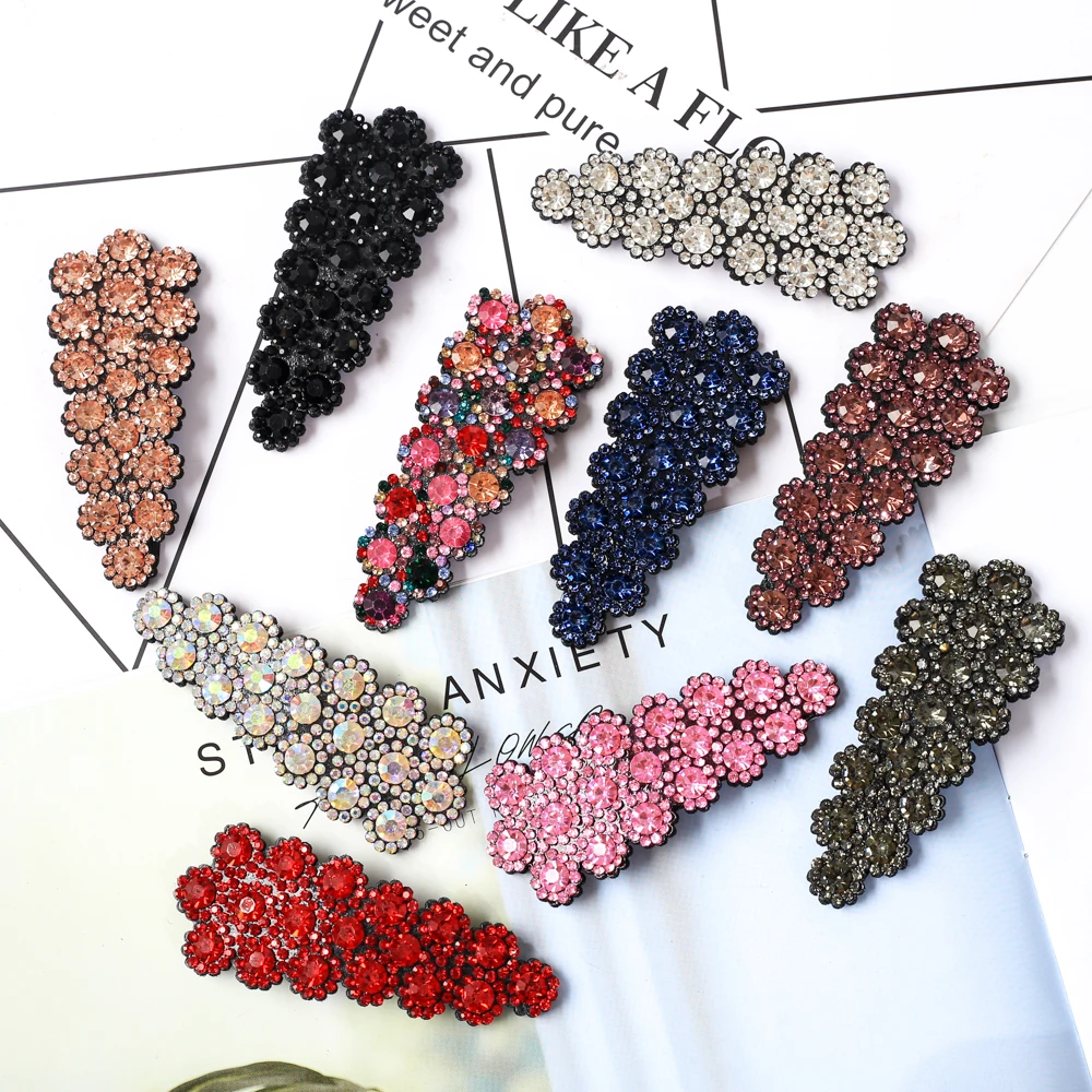 Rhinestone Hairpin Flower Duckbill Side Hair Clip Barrettes Crystal Retro Hair Accessories For Women Ponytail Headwear Hairgrip