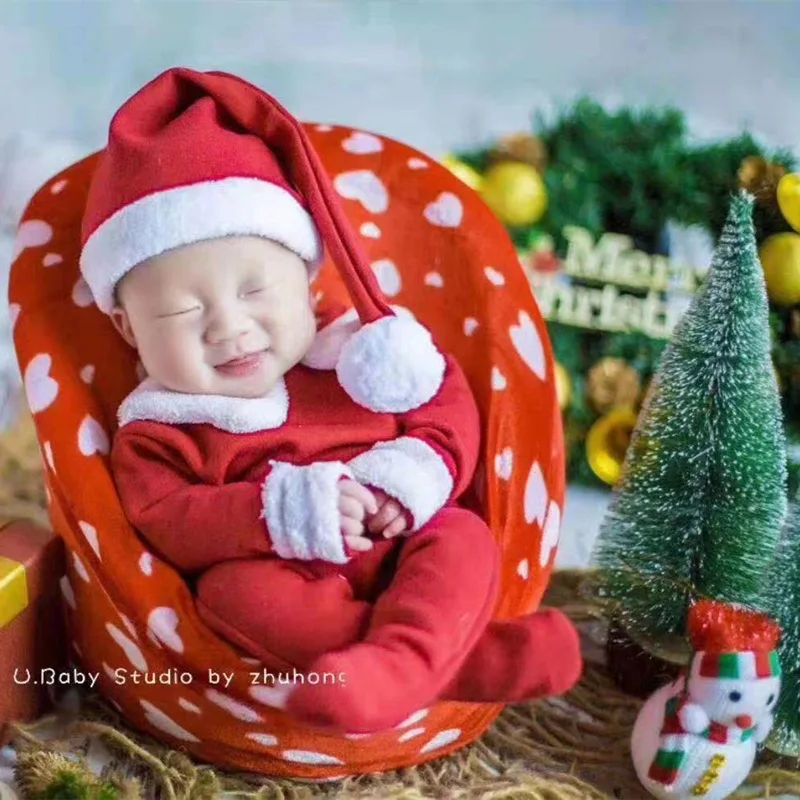 Newborn  Photography Props Romper Christmas Santa Claus Jumpsuit Hat Photography  Studio Shoots Accessories