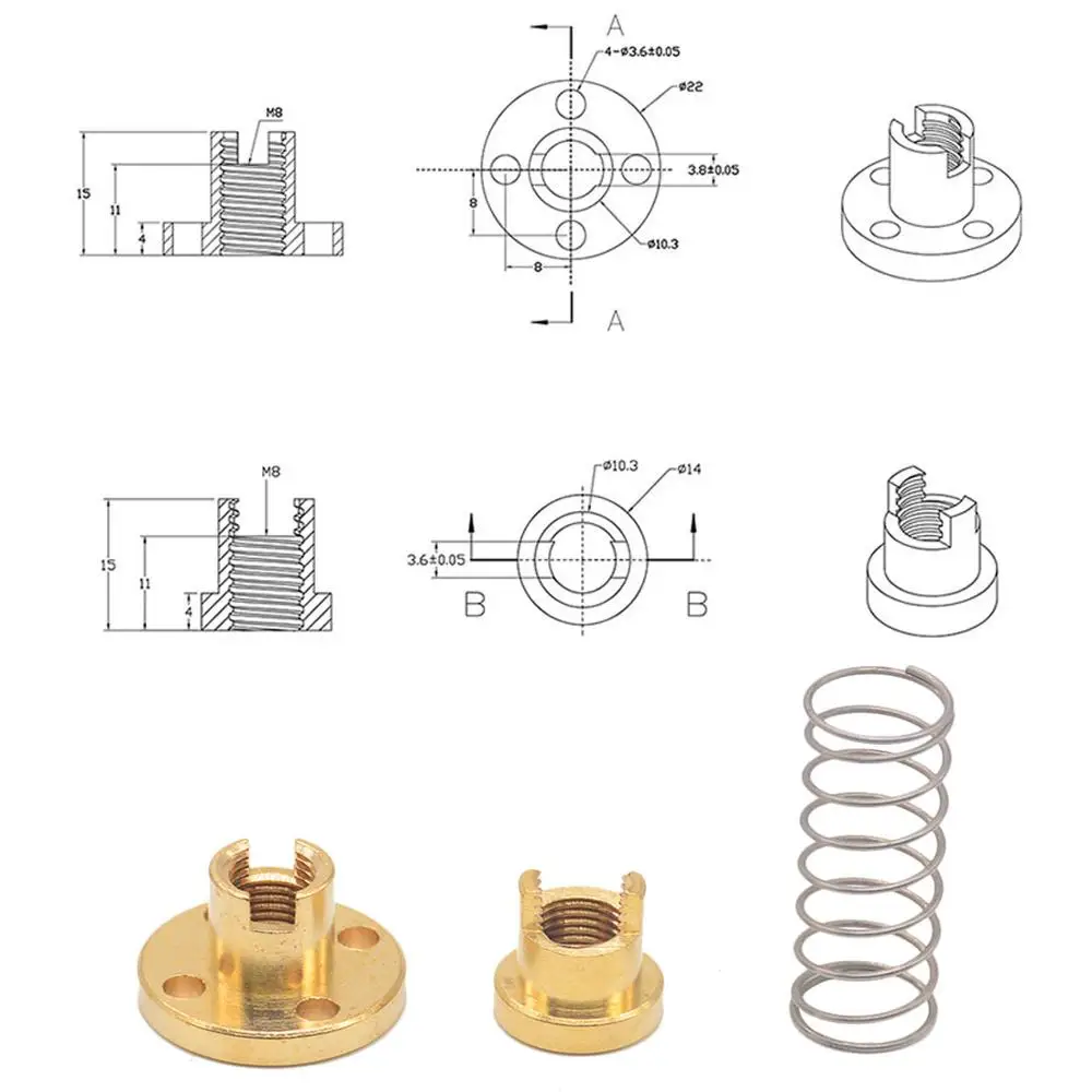 1pc T8 Anti Backlash dado caricato a molla dado di eliminazione del dado per viti di piombo con asta filettata da 8mm parti della stampante 3D CNC