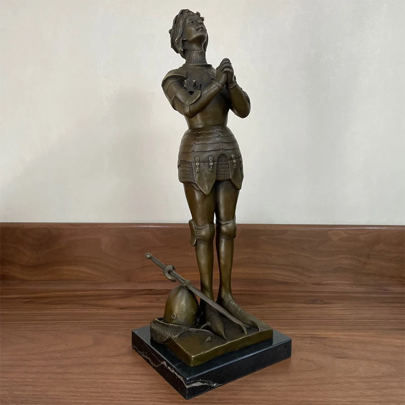 Bronze Female Warrior Sculpture Soldier Bronze Statue Prayer Woman Statues With Marble Base For Home Decor Collection Art Crafts