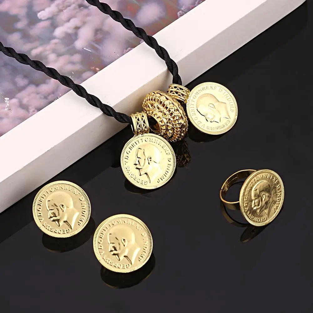 Ethiopian Gold Color Coin Jewelry Set Women Men Africa Coin Eritrea Habesha Jewelry