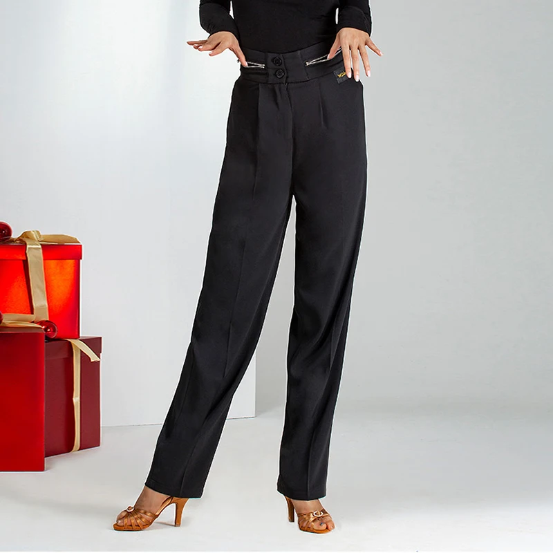 New Latin Dance Cothes Female Adult Hight Waist Pants Professional Ballroom Dance Practice Wear Black Latin Trousers DNV15565