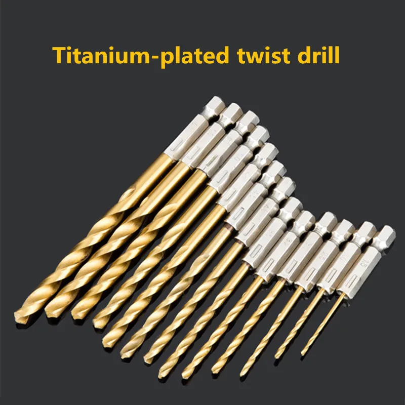 13 pezzi/set 1.6mm-6.5mm esagonale gambo twist drill HSS acciaio ad alta velocità titanio placcato drill bit set strumento di perforazione