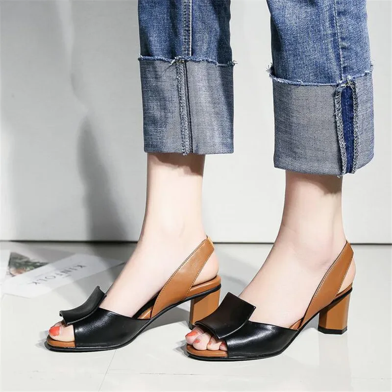 Square Toe Women Sandals High Heels Summer One Strap Slingbacks Women Sandalias Mujer Sandale Femme Large Size 35-43