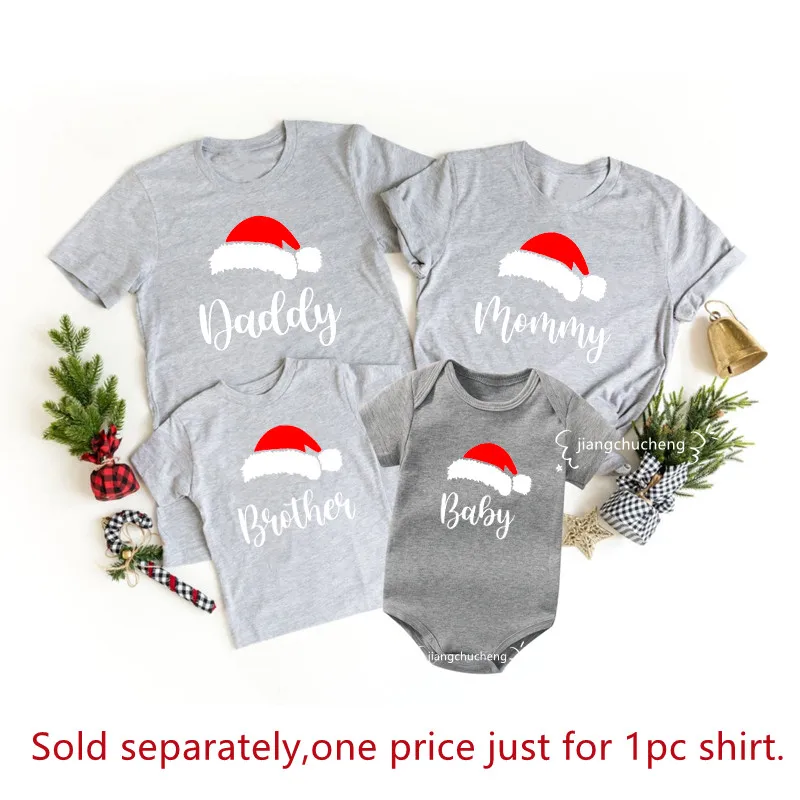 Daddy Mommy Brother Sister Baby Merry Christmas Family Matching Clothes Funny Cotton Dad Mom and Me Look Christmas Outfits