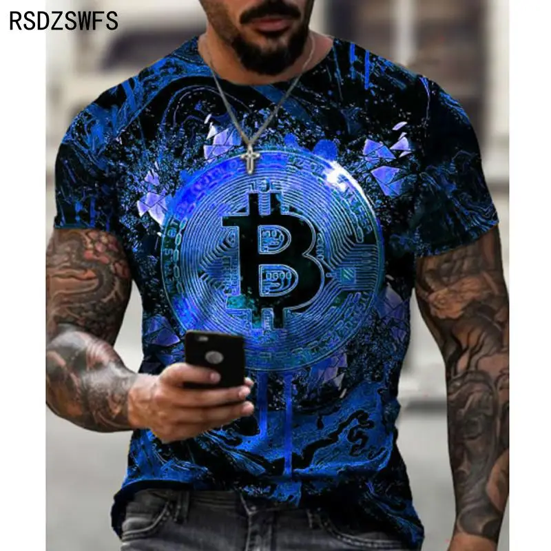 Fashion Bitcoin Graphic 3D Pringting Men\'s T Shirt Summer Streetwear Round Neck Short Sleeve Casual Loose Tops Tee Men Clothing