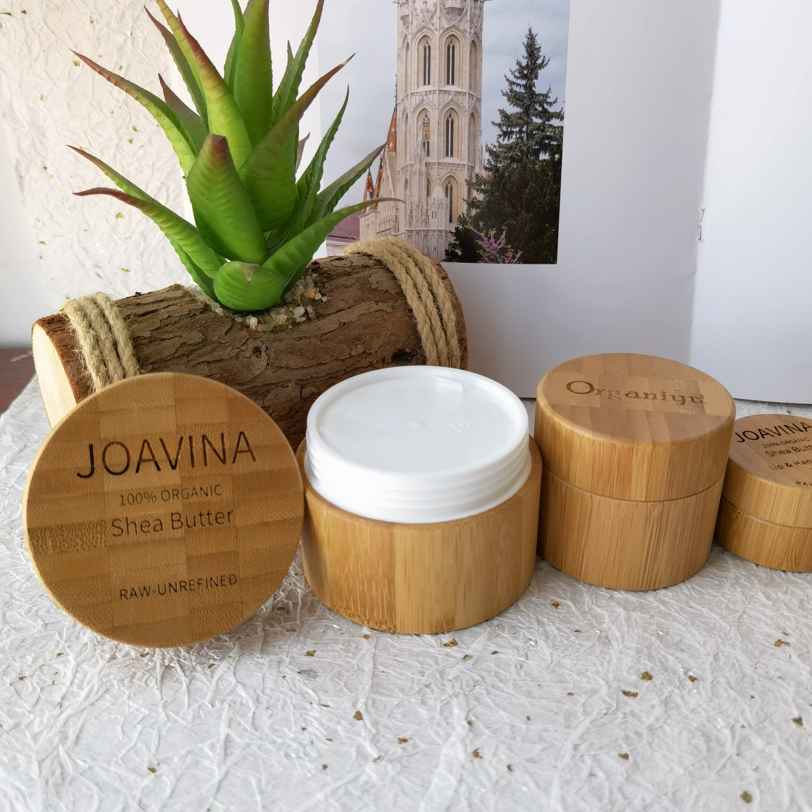 

Wholesale Custom Logo Bamboo Skin Care Jar Makeup Box Body Butter Pot Packaging Lotion Face Cream Bottles Bamboo Cap