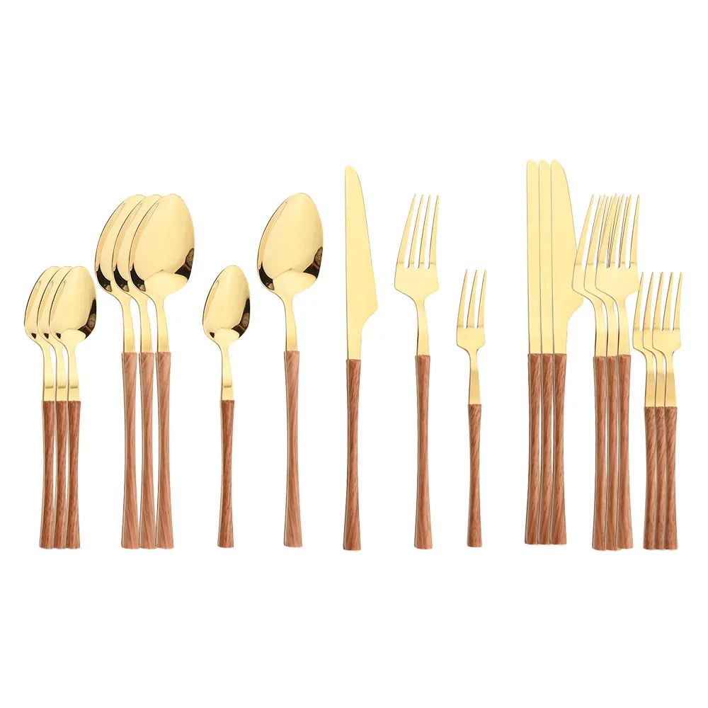 

20/30Pcs Dinnerware Set Imitation Wood Handle Cutlery Set Stainless Steel Flatware Tableware Set Kitchen Knife Fork Spoon Set